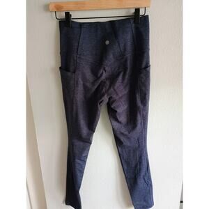 Athleta blue dark gray yoga pants leggings with pockets small athleisure pilates